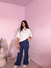 Load image into Gallery viewer, Bowed Striped Track Pants in Dusty Navy Blue