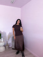 Load image into Gallery viewer, The Espresso Twofer Asymmetrical Lace Midi Dress
