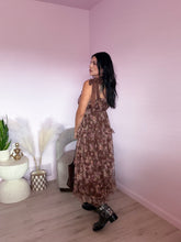 Load image into Gallery viewer, Autumn Romance Tiered Mesh Maxi Dress in Espresso Floral