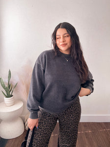 Vintage Wash Classic Crewneck Sweater in Charcoal