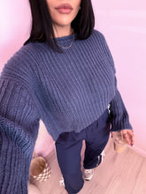 Load image into Gallery viewer, Elliana Boat Neck Chunky Cropped Sweater in Dusty Blue