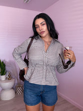Load image into Gallery viewer, Plaid Button Down Shirred Waist Top