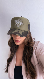 Cowgirl Angel Embroidered Camo Trucker Hat