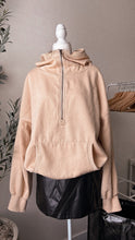 Load image into Gallery viewer, Oatmeal balloon sleeve half zip up oversized hoodie (S-XL)