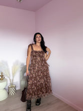 Load image into Gallery viewer, Autumn Romance Tiered Mesh Maxi Dress in Espresso Floral