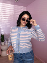 Load image into Gallery viewer, Fuzzy Knit Striped Cardigan in Blue/Pink
