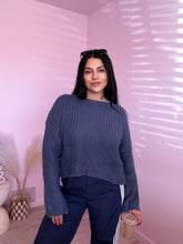 Load image into Gallery viewer, Elliana Boat Neck Chunky Cropped Sweater in Dusty Blue