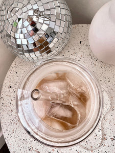 Textured iced coffee glass cup *with lid & straw*