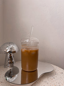 bubble iced coffee glass cup *with lid & straw*