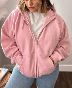 la basic pink zip up hoodie