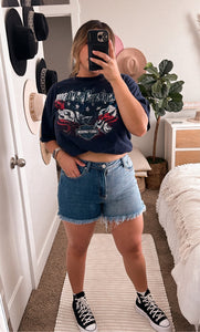 day off two toned denim shorts