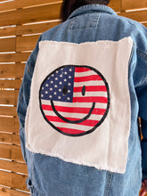 Load image into Gallery viewer, happy USA patched denim jacket