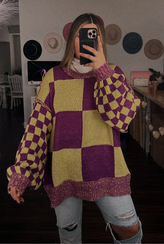 you’re not like other girls checkered knit oversized sweater