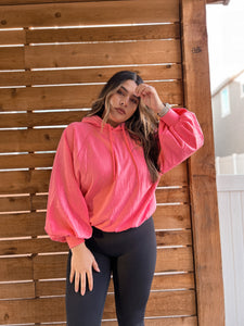 bright pink balloon sleeve hoodie (S-3X)
